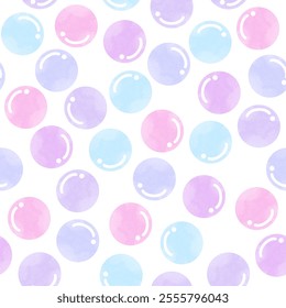 Watercolor bubble seamless pattern vector. Bubbles, soap, candy, gummy, gum, jelly. Geometric circle. Simple design for fabric, kid cloth, baby dress, card, cover, wrapping, paper, print, decor.