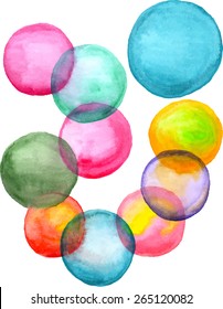 Burbujas acuarelas. Ilustración pintada a mano, vector. Burbujas de jabón coloreadas.