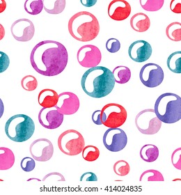 Watercolor bubbles seamless pattern. Colorful vector background. Suitable for wallpaper, web design, wrapping, textile. 