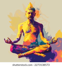 watercolor Buddha meditating in lotus yoga position in colorful background. vector illustration
