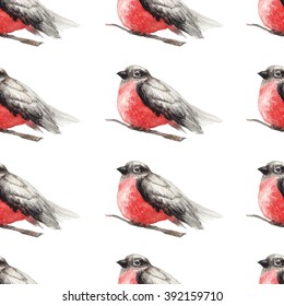Watercolor bullfinch pattern