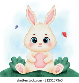 Watercolor Bunny for the Easter holiday. and children's holidays.