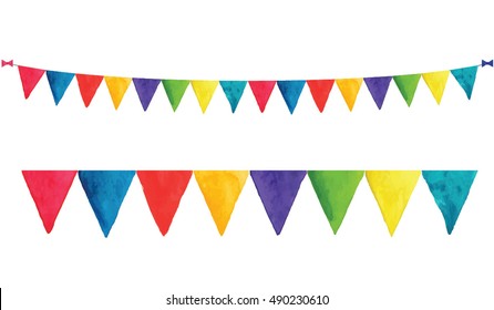 Watercolor Bunting, Carnival Garlands Of Flags