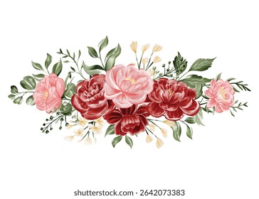 Watercolor Burgundy and Blush Peony Floral Arrangement