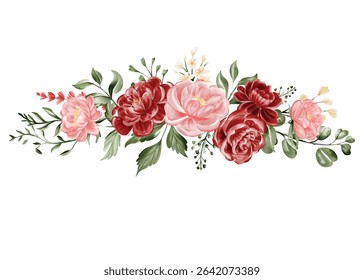 Watercolor Burgundy and Blush Rose Floral Arrangement