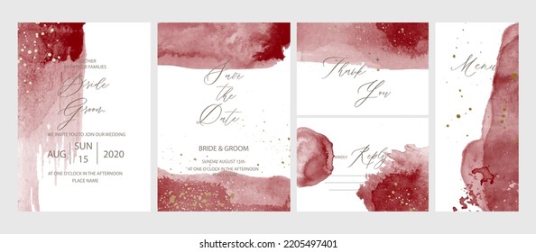 Watercolor Burgundy Wedding Invitation Template With Calligraphy