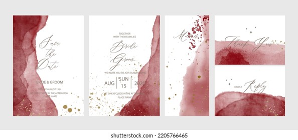 Watercolor Burgundy Wedding Invitation Template With Calligraphy