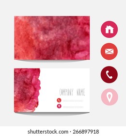 Watercolor business card template, design element. Can be used also for greeting cards, banners, invitations. Vector watercolor background