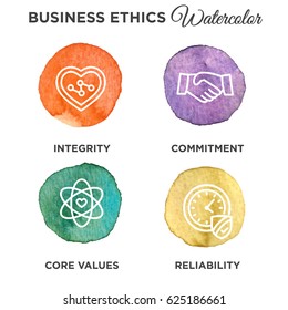Watercolor Business Ethics Outline Icon Set