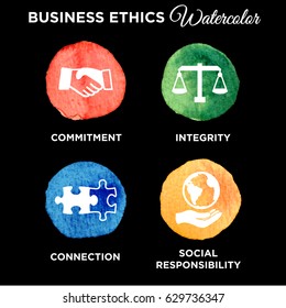 Watercolor Business Ethics Solid Icon Set