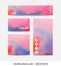 Watercolor business templates set, design elements. Can be used also for business cards, greeting cards, banners, invitations, flyers, web design Vectorized watercolor background