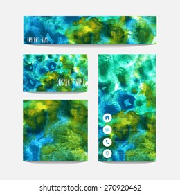 Watercolor business templates set, design elements. Can be used also for business cards, greeting cards, banners, invitations, flyers, web design Vectorized watercolor background