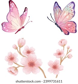 watercolor butterflies and cherry blossoms