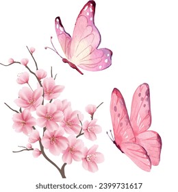 watercolor butterflies and cherry blossoms