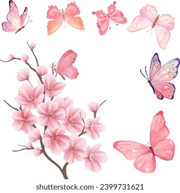 watercolor butterflies and cherry blossoms