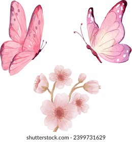 watercolor butterflies and cherry blossoms