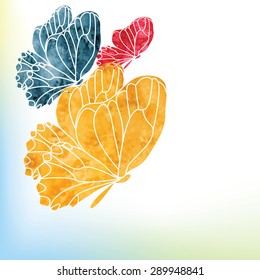 watercolor butterflies textured vector background card
