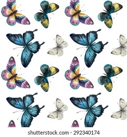 Watercolor butterflies. Vector pattern isolated of butterflies. Hand drawing illustration. 