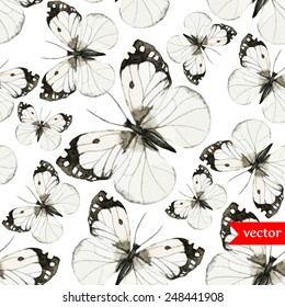watercolor, butterfly, black and white, vector, pattern