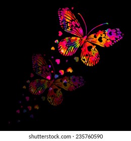 Watercolor Butterfly with hearts on wings. Valentine's Day. Vector 