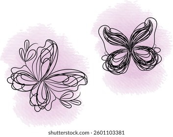 watercolor Butterfly line art design 