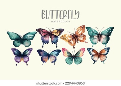watercolor butterfly set in isloated background
