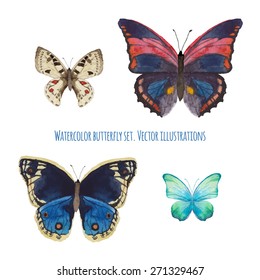Watercolor butterfly set. Various isolated butterfly hand drawn with aquarelle. Wildlife vector  clip art