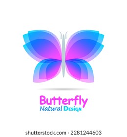 Watercolor butterfly with soft transition colors wings. Abstract bright logo template. Abstract flying insects, isolated on white. Vector
