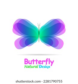 Watercolor butterfly with soft transition colors wings. Abstract bright logo template. Abstract flying insects, isolated on white. Vector