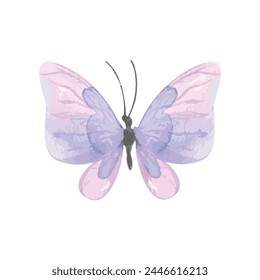 Vector de mariposa acuarela. Estética rosa, púrpura, mariposa violeta. Ilustración de acuarela de color pastel dibujado a mano. Se puede utilizar para tarjetas de felicitación, Anuncios, Fondo de pantalla, tarjeta de cumpleaños.