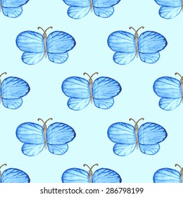 Watercolor butterfly in vintage style, vector seamless pattern

