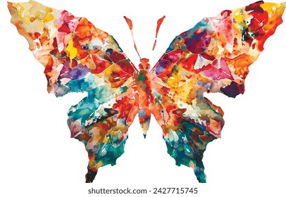 A watercolor butterfly with wings that unfold into a kaleidoscope of colors, animals, watercolor style, white background, with copy space