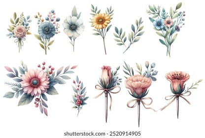 Watercolor buttonholes vector illustration, on white background