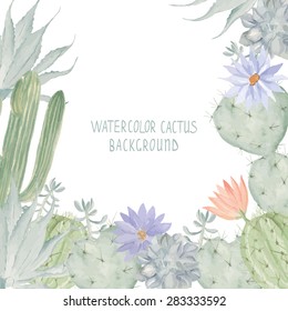 Watercolor cactus background. Succulent pattern, may be used in the package design, cards