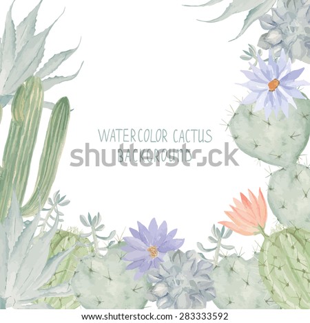 Watercolor cactus background. Succulent pattern, may be used in the package design, cards
