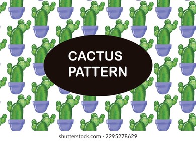 Watercolor cactus pattern background design. Cute hand drawn pattern with cactus