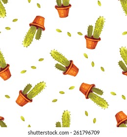 Watercolor cactus pattern seamless in vector. Hand painted vintage garden background. Vector floral illustration.