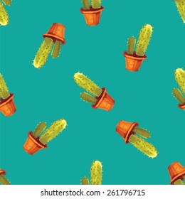 Watercolor cactus pattern seamless in vector. Hand painted vintage garden background. Vector floral illustration.