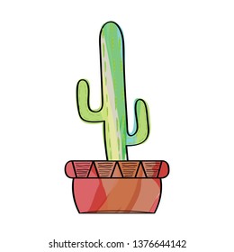 Watercolor cactus in a pot plant. VEctor illustration design