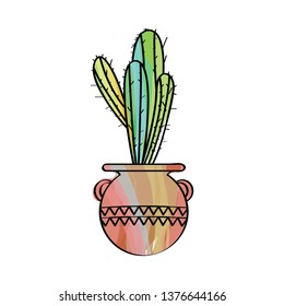 Watercolor cactus in a pot plant. VEctor illustration design