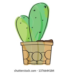 Watercolor cactus in a pot plant. VEctor illustration design