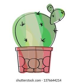 Watercolor cactus in a pot plant. VEctor illustration design