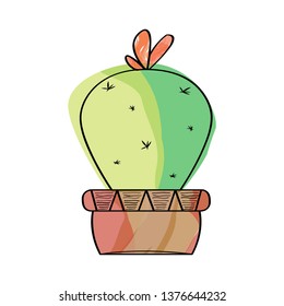 Watercolor cactus in a pot plant. VEctor illustration design