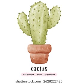 Watercolor cactus in pot plant vector illustration