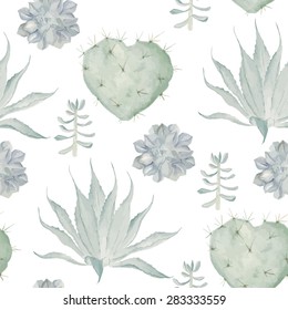  Watercolor cactus print. Seamless pattern