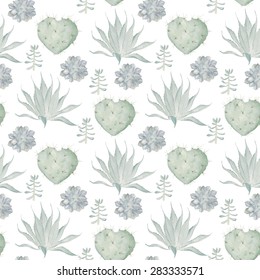 Watercolor cactus print. Seamless pattern