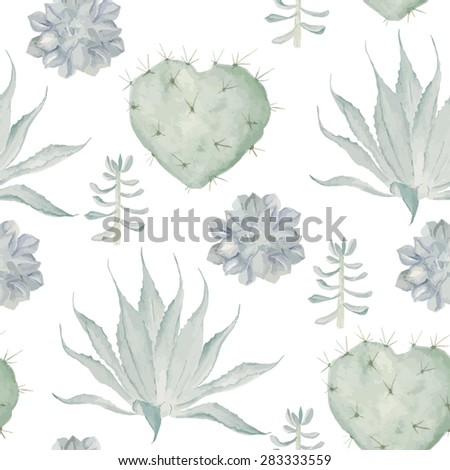  Watercolor cactus print. Seamless pattern