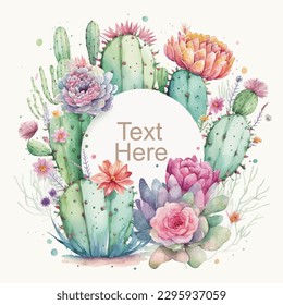 watercolor Cactus and Succulents Frame