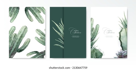 Watercolor cactus template background vector design set 2, suitable for print job, card, background and etc.