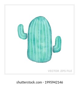Watercolor cactus vector icon. Cute cacti illustration. Succulent isolated symbol.